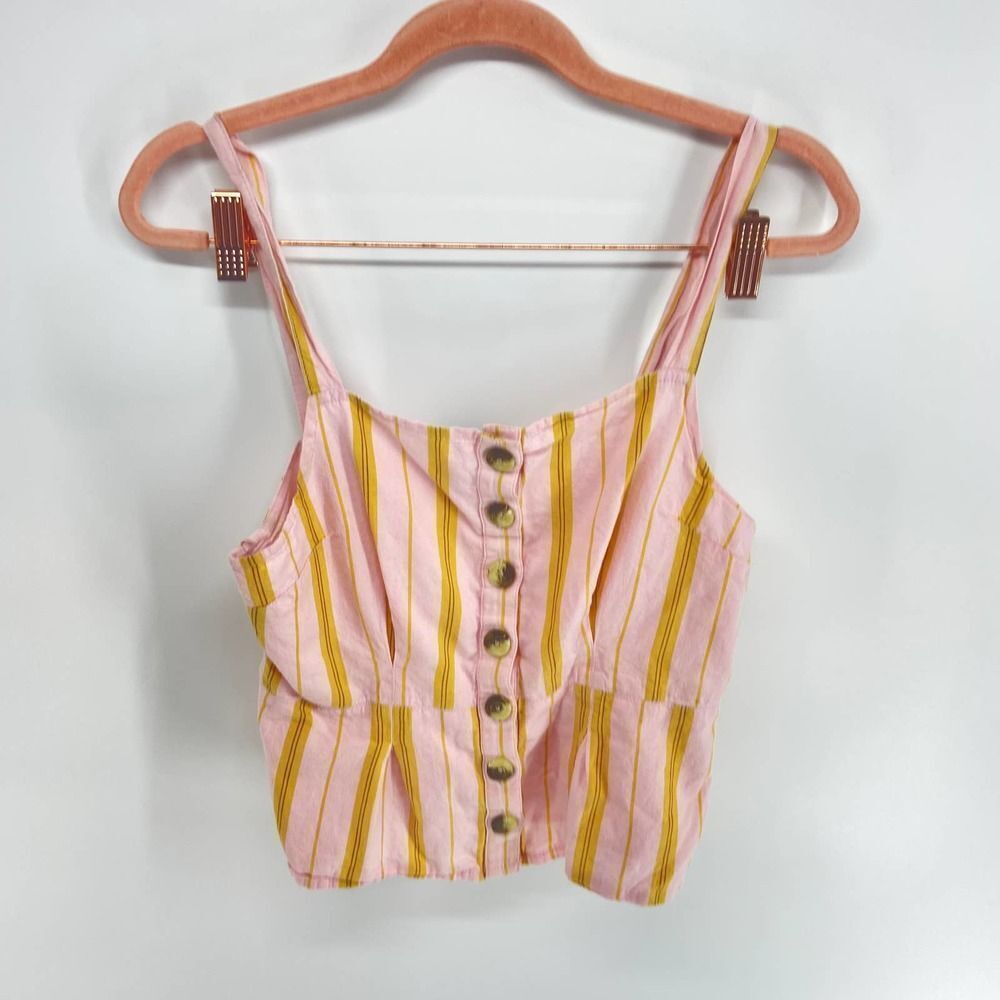 Topshop square neckline pink yellow cropped cinched sleeveless tank top womens 6